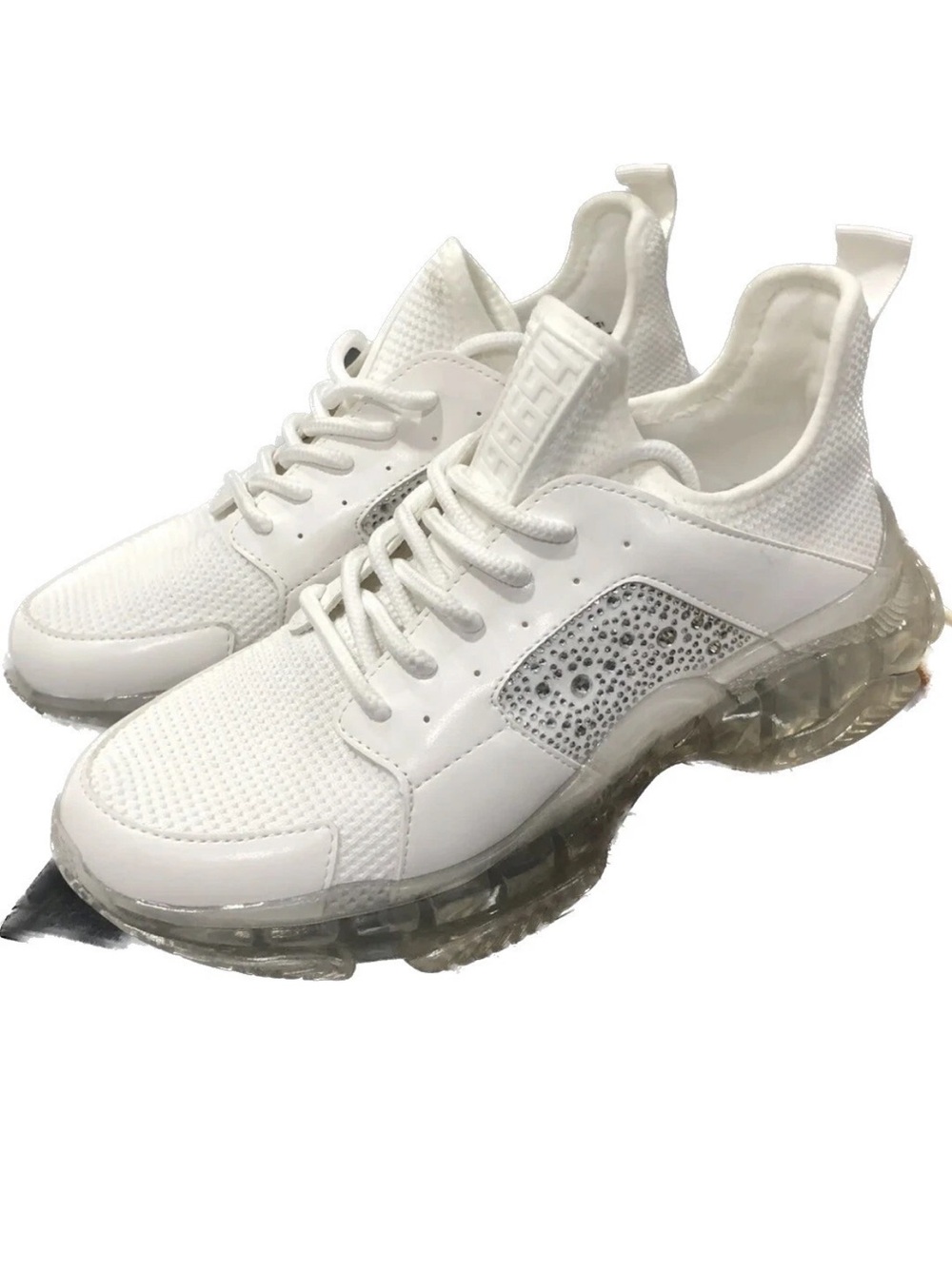 Steve Madden Vance White Rhinestone Sneakers Women 8.5 Chunky